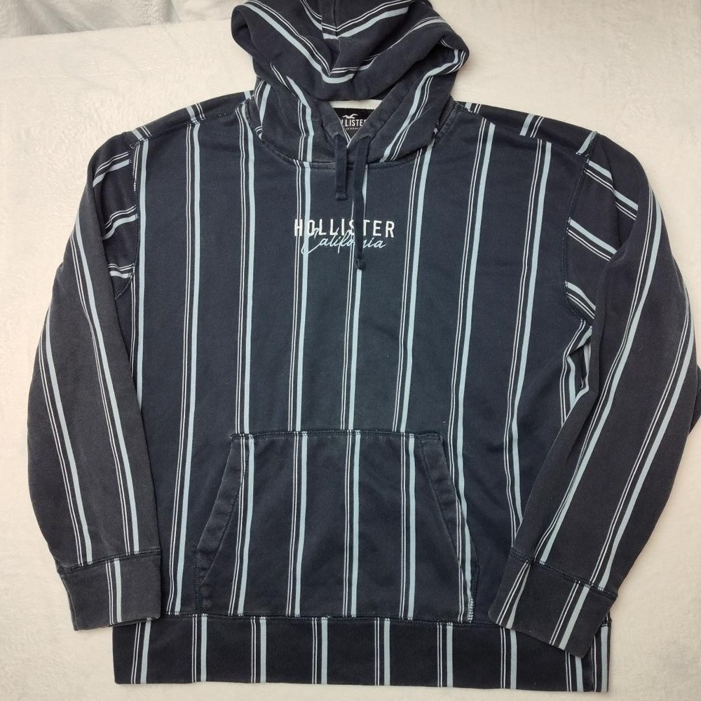 Vintage Hollister Hoodie Men XL Navy Blue Striped Pullover Sweatshirt California